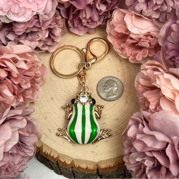 The Frog Prince Green and White Striped Keychain Charm - Picture 16 of 16